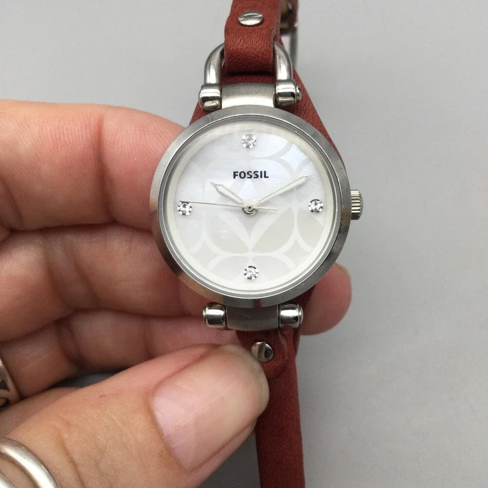 Fossil ES3428 Womens Watch 26mm White MOP Dial Brown Leather New Battery